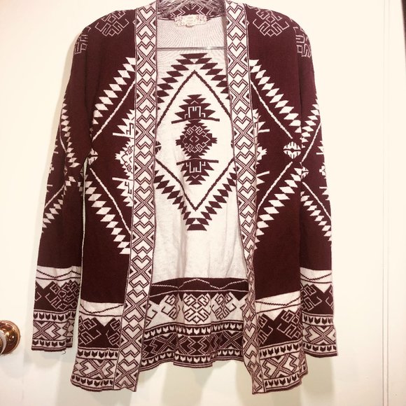 Pink Republic Burgundy/cream Aztec design Sweater Size S - Picture 2 of 11